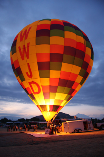 hot air balloon at dawn